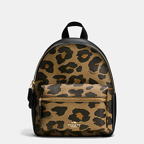 COACH MINI CHARLIE BACKPACK IN LEOPARD PRINT COATED CANVAS - IMITATION GOLD/NATURAL - f38395