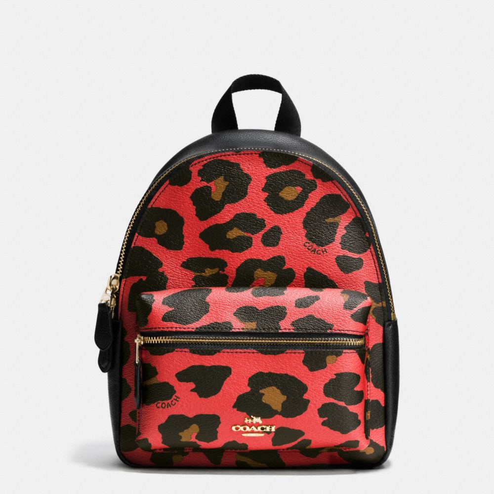 COACH F38395 - MINI CHARLIE BACKPACK IN LEOPARD PRINT COATED CANVAS IMITATION GOLD/WATERMELON