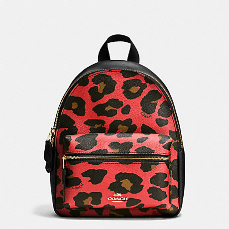 COACH MINI CHARLIE BACKPACK IN LEOPARD PRINT COATED CANVAS - IMITATION GOLD/WATERMELON - f38395