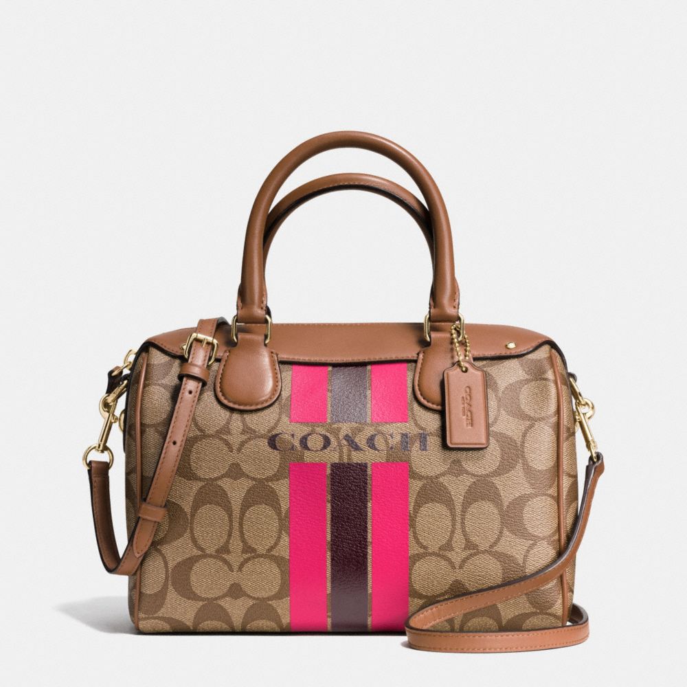 COACH F38401 COACH VARSITY STRIPE MINI BENNETT SATCHEL IN SIGNATURE IMITATION-GOLD/KHAKI/PINK-RUBY