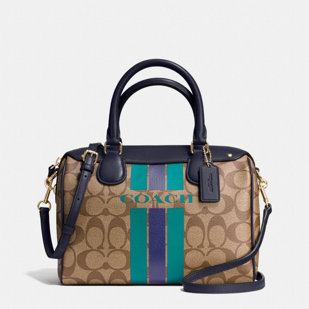 COACH VARSITY STRIPE MINI BENNETT SATCHEL IN SIGNATURE - IMITATION GOLD/KHAKI/MIDNIGHT - COACH F38401