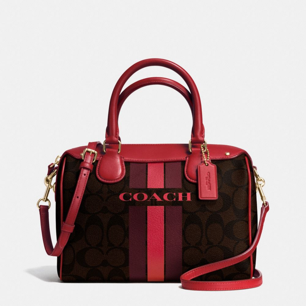 COACH F38401 COACH VARSITY STRIPE MINI BENNETT SATCHEL IN SIGNATURE IMITATION-GOLD/BROWN-TRUE-RED