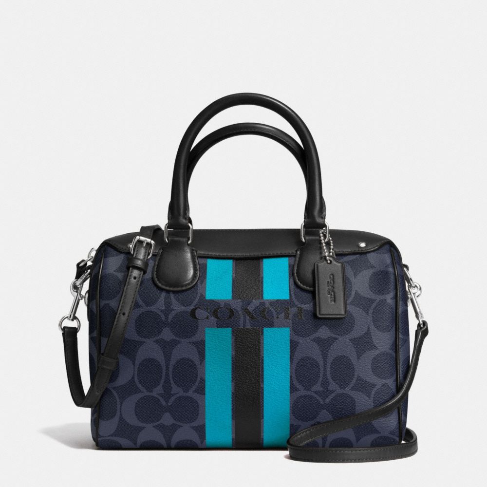 COACH f38401 COACH VARSITY STRIPE MINI BENNETT SATCHEL IN SIGNATURE SILVER/DENIM/BLACK