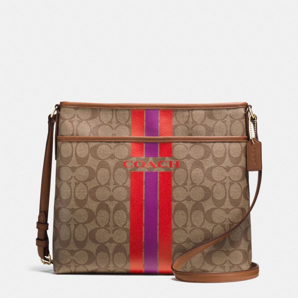 COACH F38402 - COACH VARSITY STRIPE FILE BAG IN SIGNATURE IMITATION GOLD/KHAKI/WATERMELON