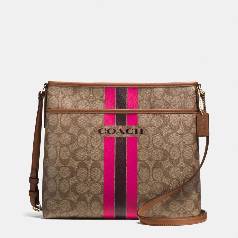 COACH VARSITY STRIPE FILE BAG IN SIGNATURE - IMITATION GOLD/KHAKI/PINK RUBY - COACH F38402