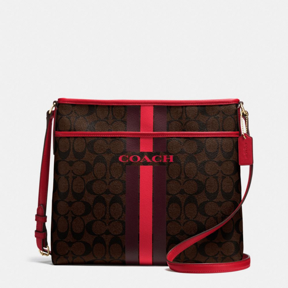 COACH VARSITY STRIPE FILE BAG IN SIGNATURE - IMITATION GOLD/BROWN TRUE RED - COACH F38402