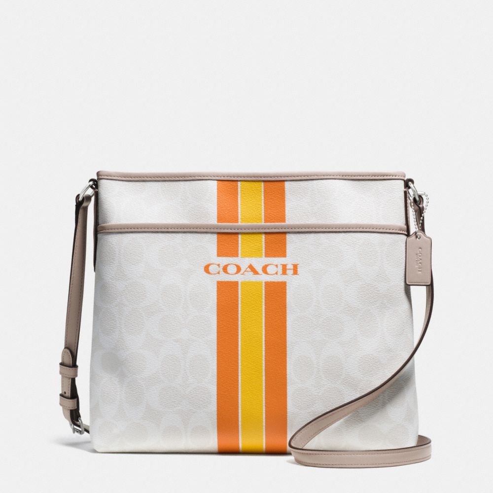 COACH F38402 COACH VARSITY STRIPE FILE BAG IN SIGNATURE SILVER