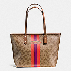 COACH VARSITY STRIPE CITY ZIP TOTE IN SIGNATURE - f38405 - IMITATION GOLD/KHAKI/WATERMELON