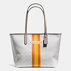 COACH VARSITY STRIPE CITY ZIP TOTE IN SIGNATURE - SILVER/CHALK ORANGE - COACH F38405