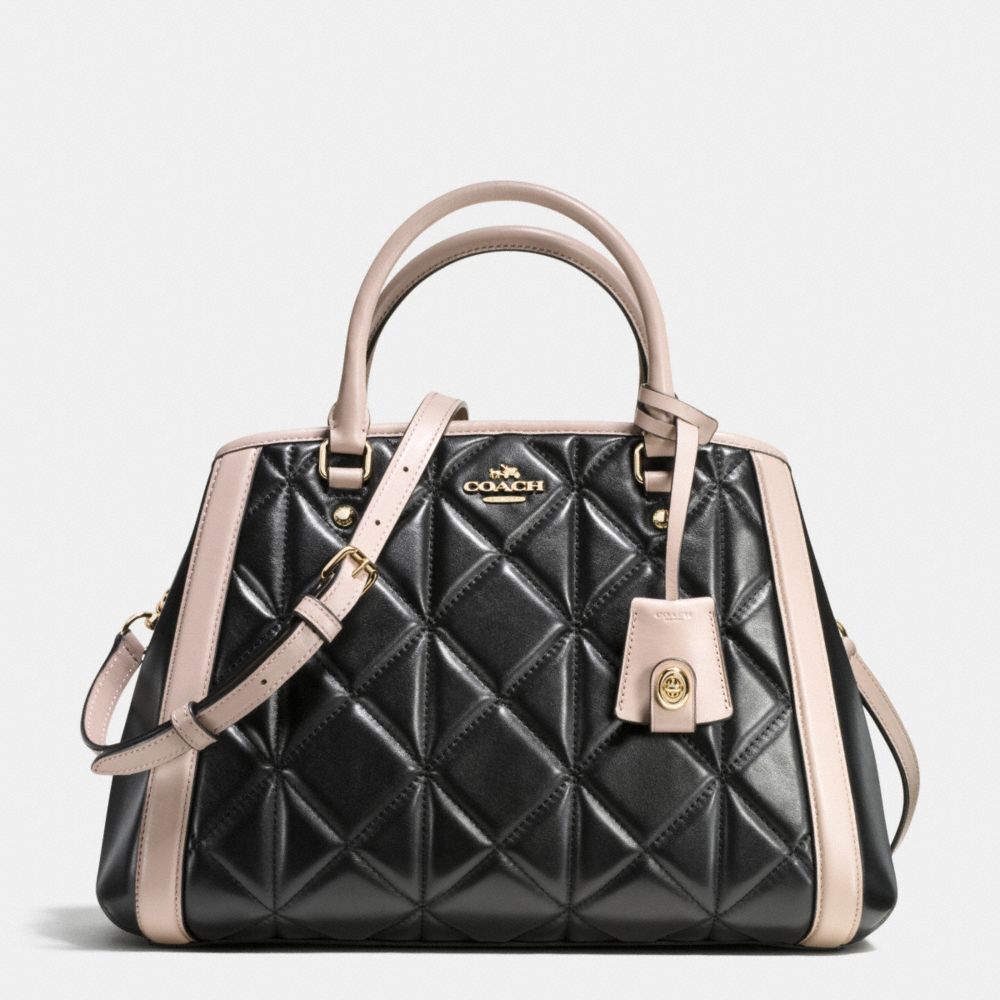 COACH f38406 SMALL MARGOT CARRYALL IN QUILTED COLORBLOCK LEATHER IMITATION GOLD/BLACK/GREY BIRCH