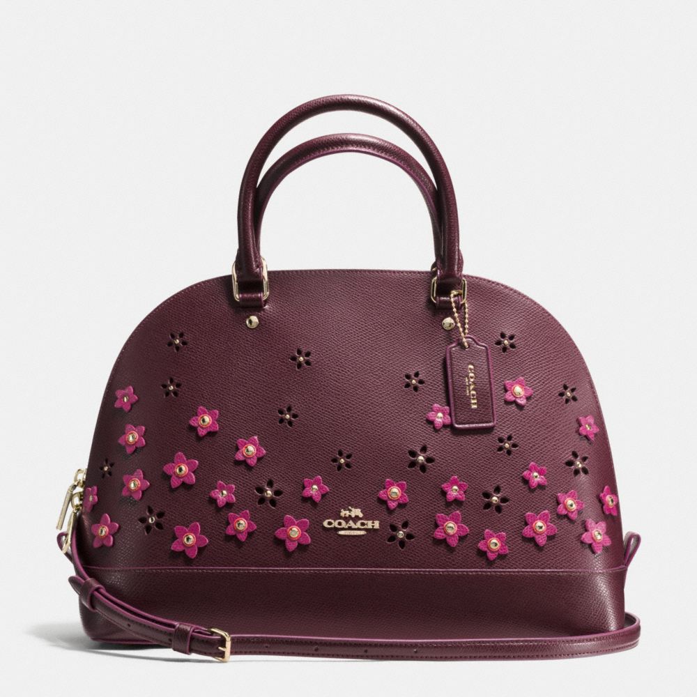 FLORAL APPLIQUE SIERRA SATCHEL IN CROSSGRAIN LEATHER - f38410 - IMITATION GOLD/OXBLOOD