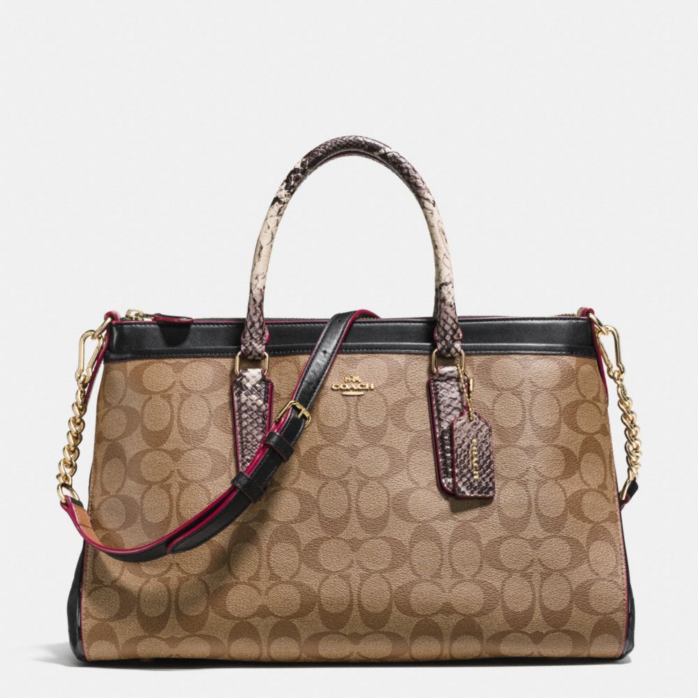 COACH F38413 MORGAN SATCHEL IN SIGNATURE WITH EXOTIC MIX TRIM IMITATION-GOLD/KHAKI/BLACK