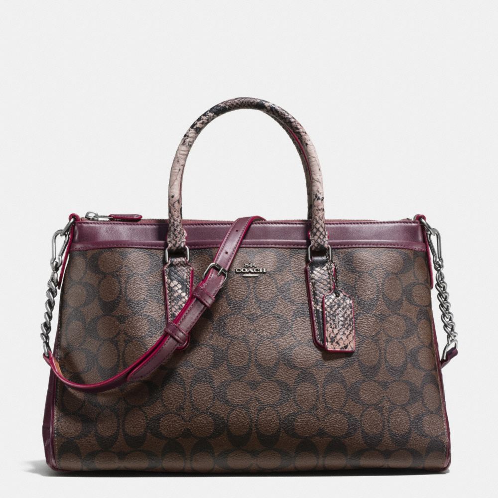 COACH F38413 Morgan Satchel In Signature With Exotic Mix Trim BLACK ANTIQUE NICKEL/OXBLOOD