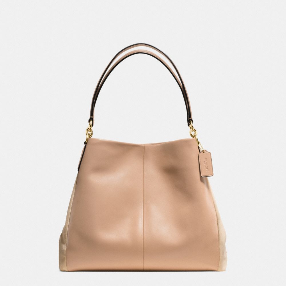 PHOEBE SHOULDER BAG IN SUEDE AND CROC EMBOSSED LEATHER - f38415 - IMITATION GOLD/BEECHWOOD