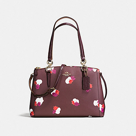COACH SMALL CHRISTIE CARRYALL IN FIELD FLORA PRINT COATED CANVAS - IMITATION GOLD/BURGUNDY MULTI - f38443