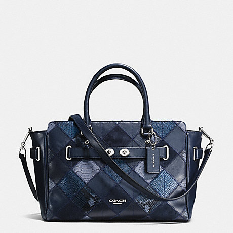 COACH F38501 BLAKE CARRYALL IN PATCHWORK SUEDE AND EXOTIC EMBOSSED LEATHER SILVER/MIDNIGHT-MULTI