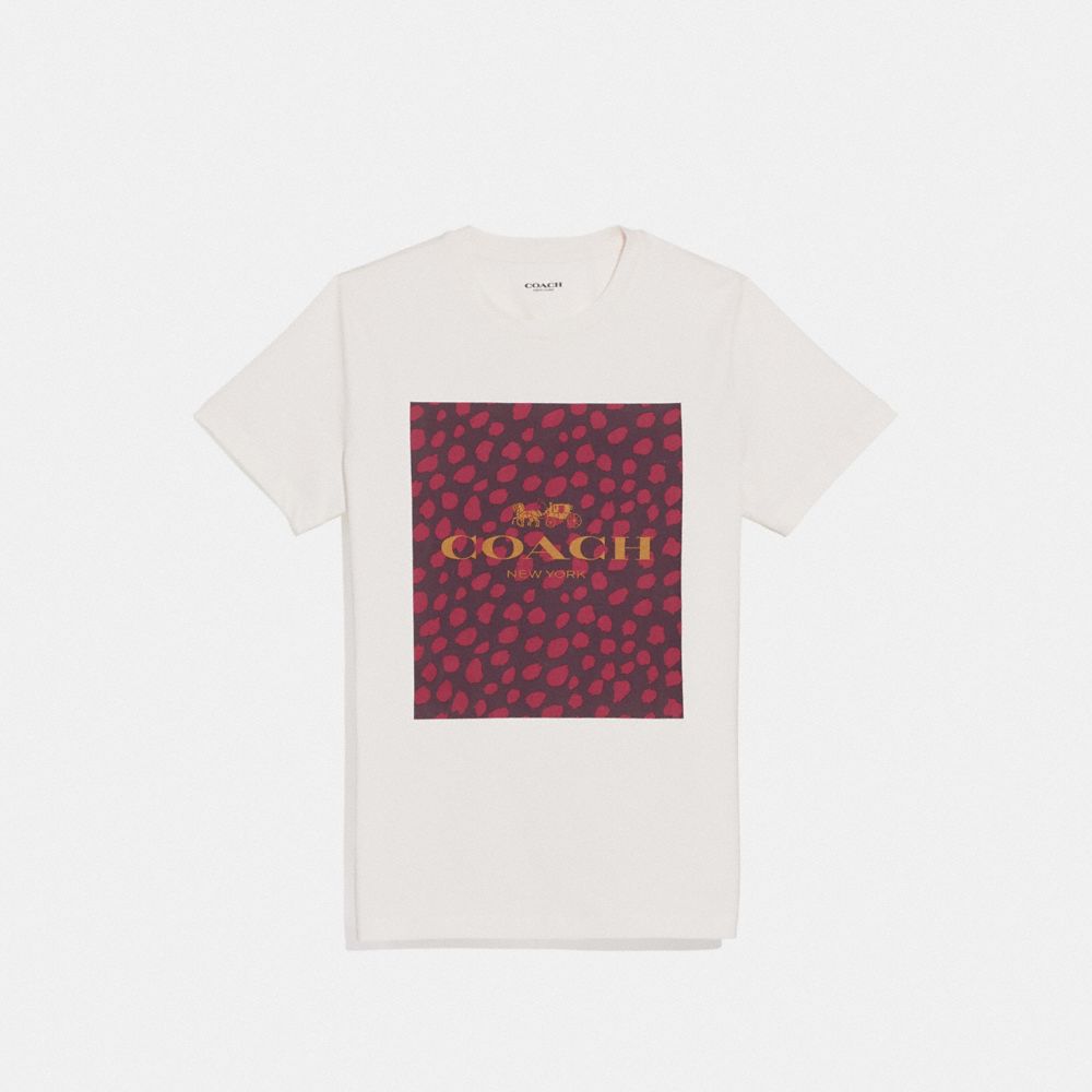 COACH F38567 - COACH ANIMAL PRINT T-SHIRT WHITE/RASPBERRY