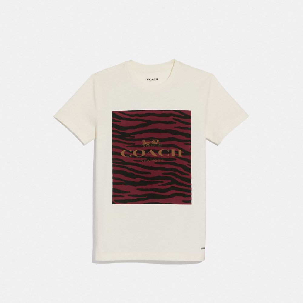 COACH COACH ANIMAL PRINT T-SHIRT - WHITE/DARK RED - F38567