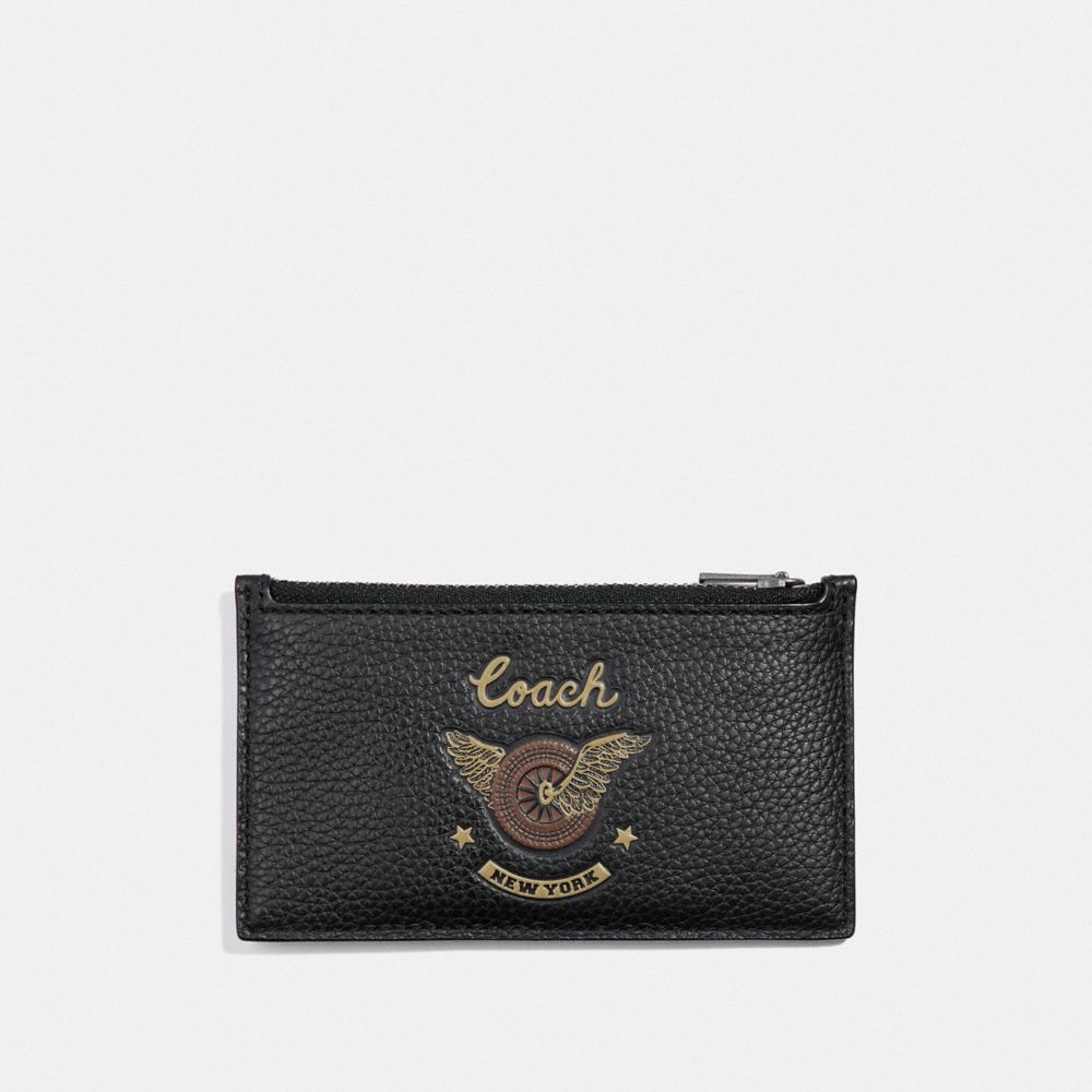 COACH F38582 ZIP CARD CASE WITH EASY RIDER MOTIF BLACK-MULTI/BLACK-ANTIQUE-NICKEL