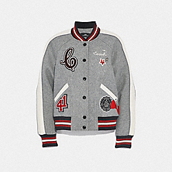 METALLIC PATCH WOOL VARSITY JACKET - F38591 - HEATHER GREY/PARCHMENT