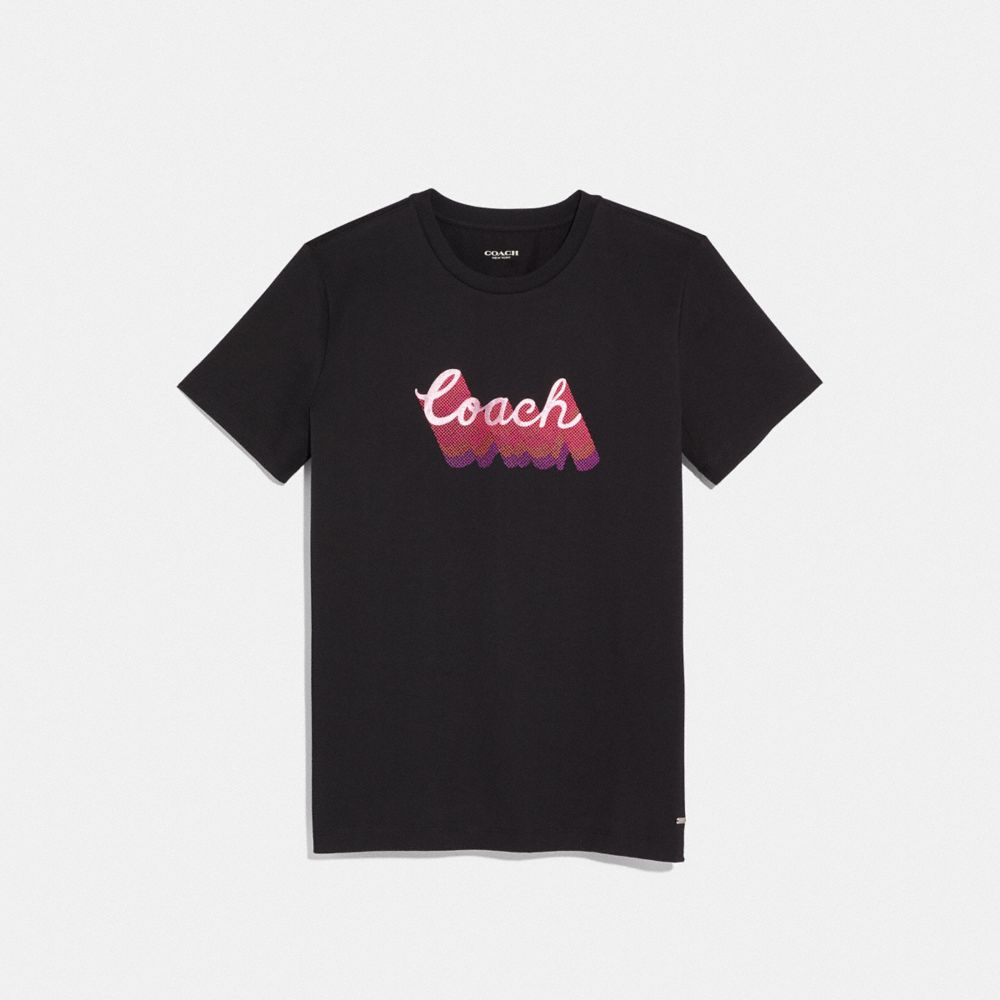 COACH F38596 COACH SCRIPT T-SHIRT BLACK/PINK