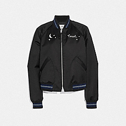 CITY SKY CROPPED BASEBALL JACKET - BLACK - COACH F38600