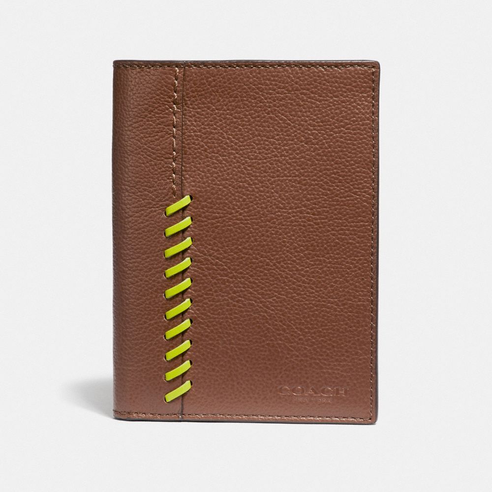 PASSPORT CASE WITH BASEBALL STITCH - SADDLE MULTI/BLACK ANTIQUE NICKEL - COACH F38609