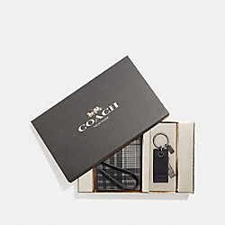 BOXED ID LANYARD AND USB KEYFOB SET WITH TWILL PLAID PRINT - COACH F38624 - GREY MULTI/BLACK ANTIQUE NICKEL