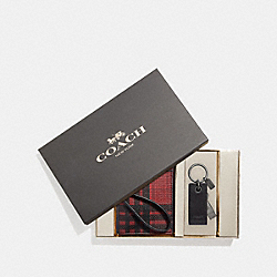 COACH F38624 Boxed Id Lanyard And Usb Keyfob Set With Twill Plaid Print RED MULTI/BLACK ANTIQUE NICKEL