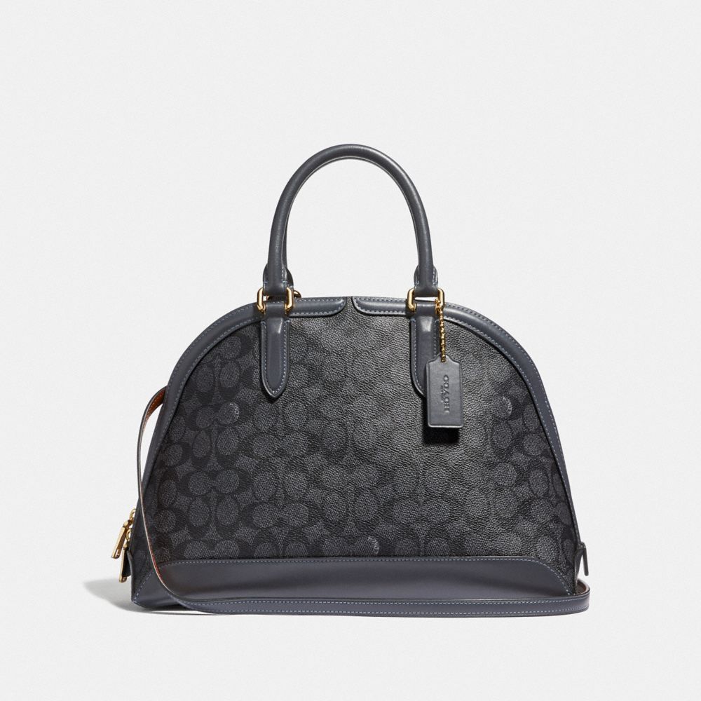 QUINN SATCHEL IN SIGNATURE CANVAS - F38626 - CHARCOAL/MIDNIGHT NAVY/GOLD