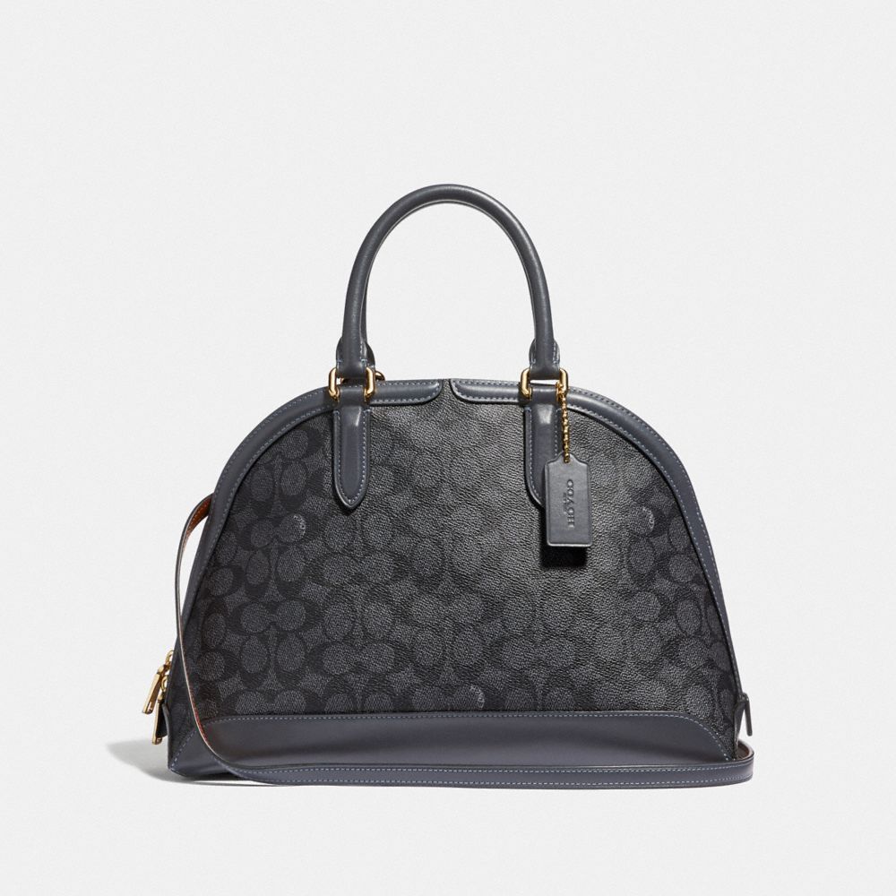 COACH F38626 QUINN SATCHEL IN SIGNATURE CANVAS CHARCOAL/MIDNIGHT NAVY/GOLD