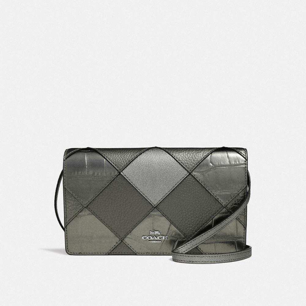 HAYDEN FOLDOVER CROSSBODY CLUTCH WITH PATCHWORK - F38632 - GUNMETAL MULTI/SILVER