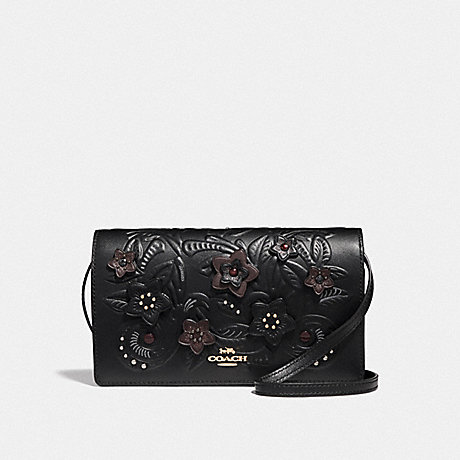 COACH F38636 HAYDEN FOLDOVER CROSSBODY CLUTCH WITH FLORAL TOOLING BLACK/MULTI/LIGHT GOLD