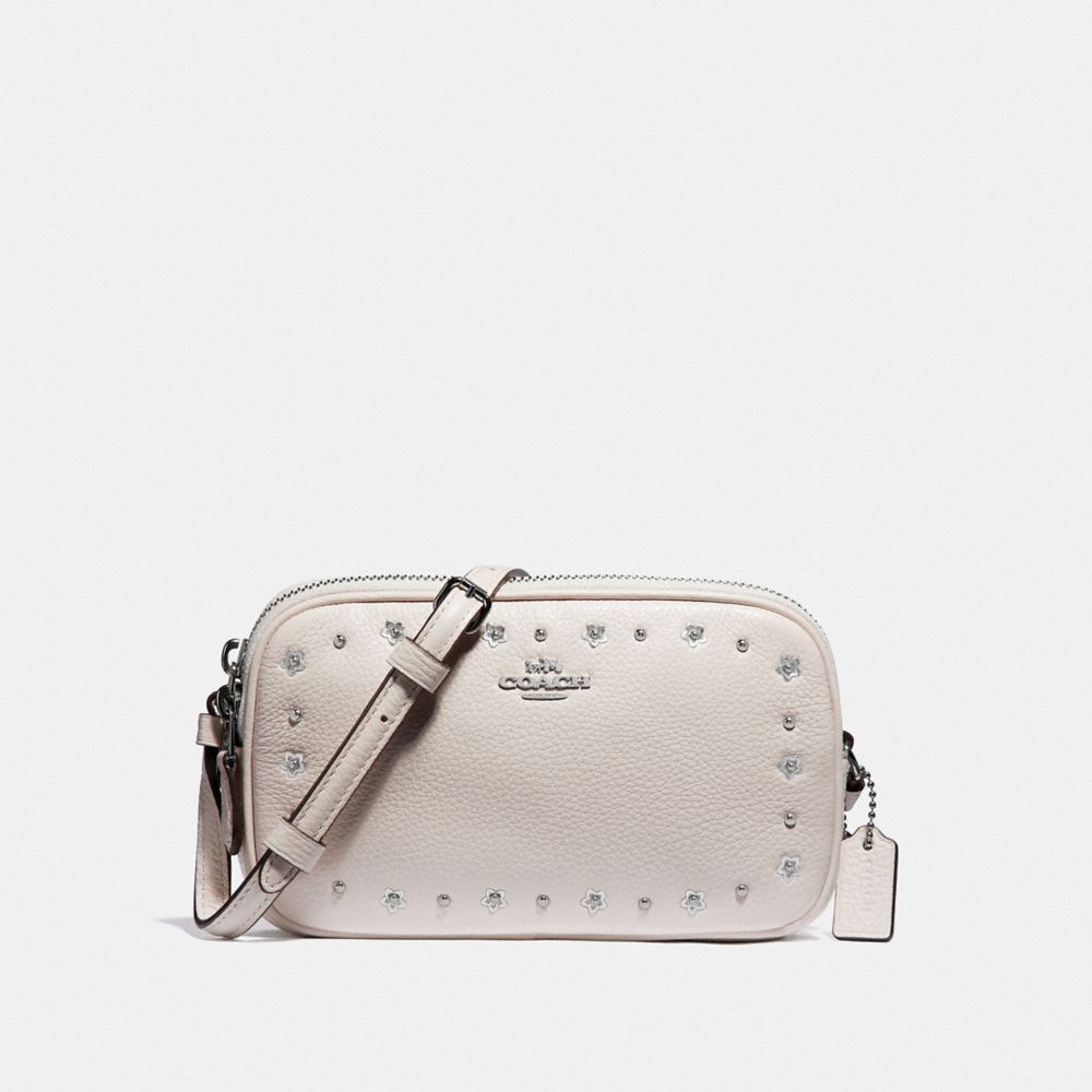 COACH CROSSBODY POUCH WITH FLORAL RIVETS - CHALK/SILVER - F38637