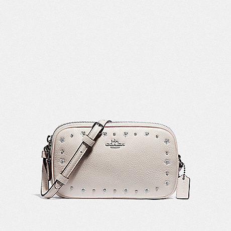 COACH F38637 CROSSBODY POUCH WITH FLORAL RIVETS CHALK/SILVER