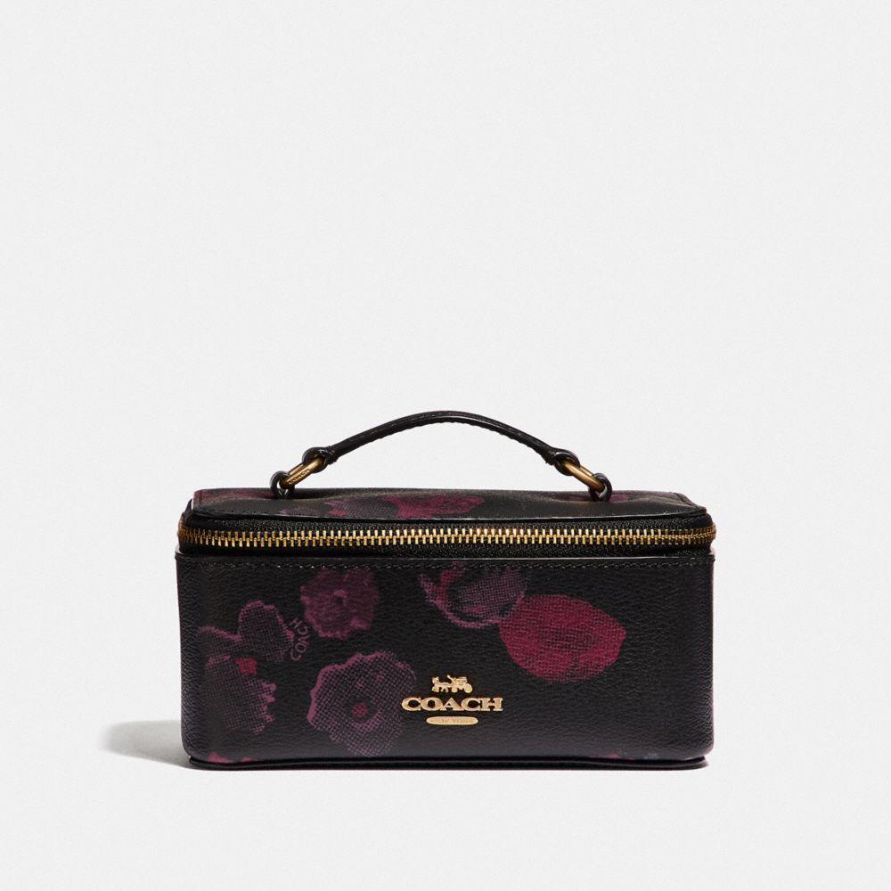 COACH F38638 VANITY CASE WITH HALFTONE FLORAL PRINT BLACK/WINE/LIGHT-GOLD