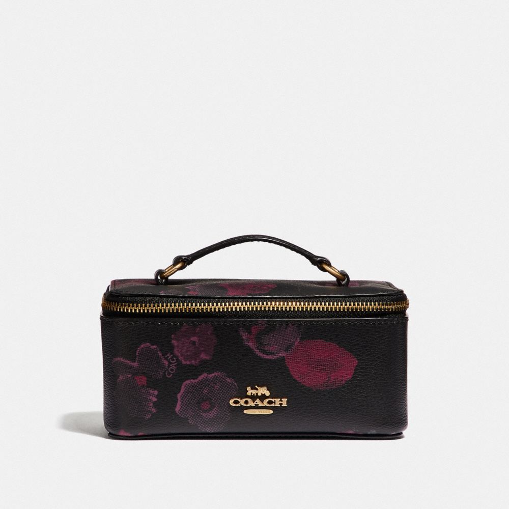 COACH F38638 VANITY CASE WITH HALFTONE FLORAL PRINT BLACK/WINE/LIGHT GOLD