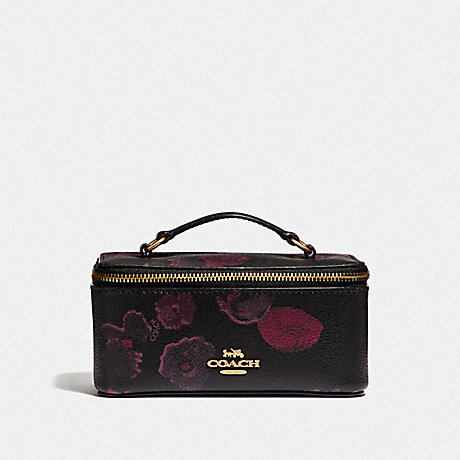 COACH F38638 VANITY CASE WITH HALFTONE FLORAL PRINT BLACK/WINE/LIGHT-GOLD