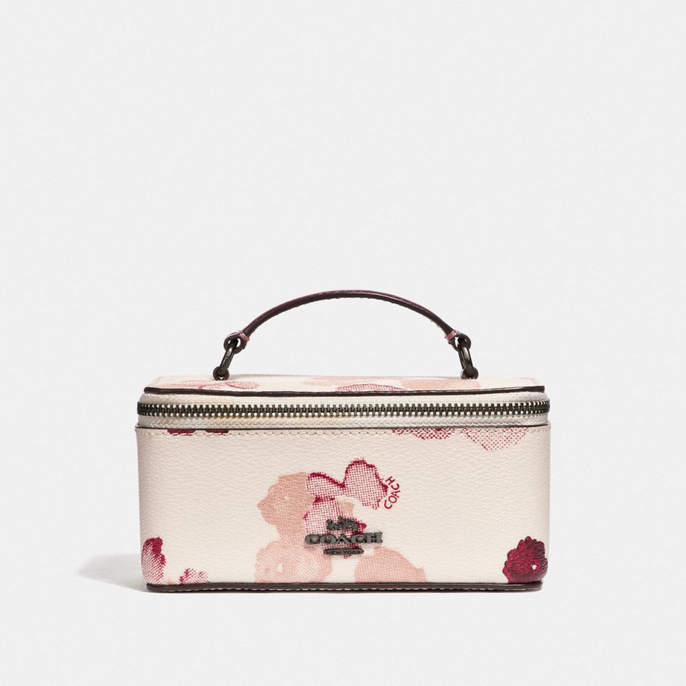 COACH F38638 - VANITY CASE WITH HALFTONE FLORAL PRINT CHALK/RED/BLACK ANTIQUE NICKEL
