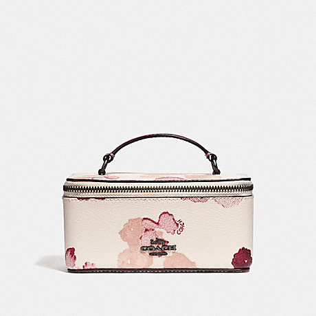 COACH F38638 VANITY CASE WITH HALFTONE FLORAL PRINT CHALK/RED/BLACK ANTIQUE NICKEL