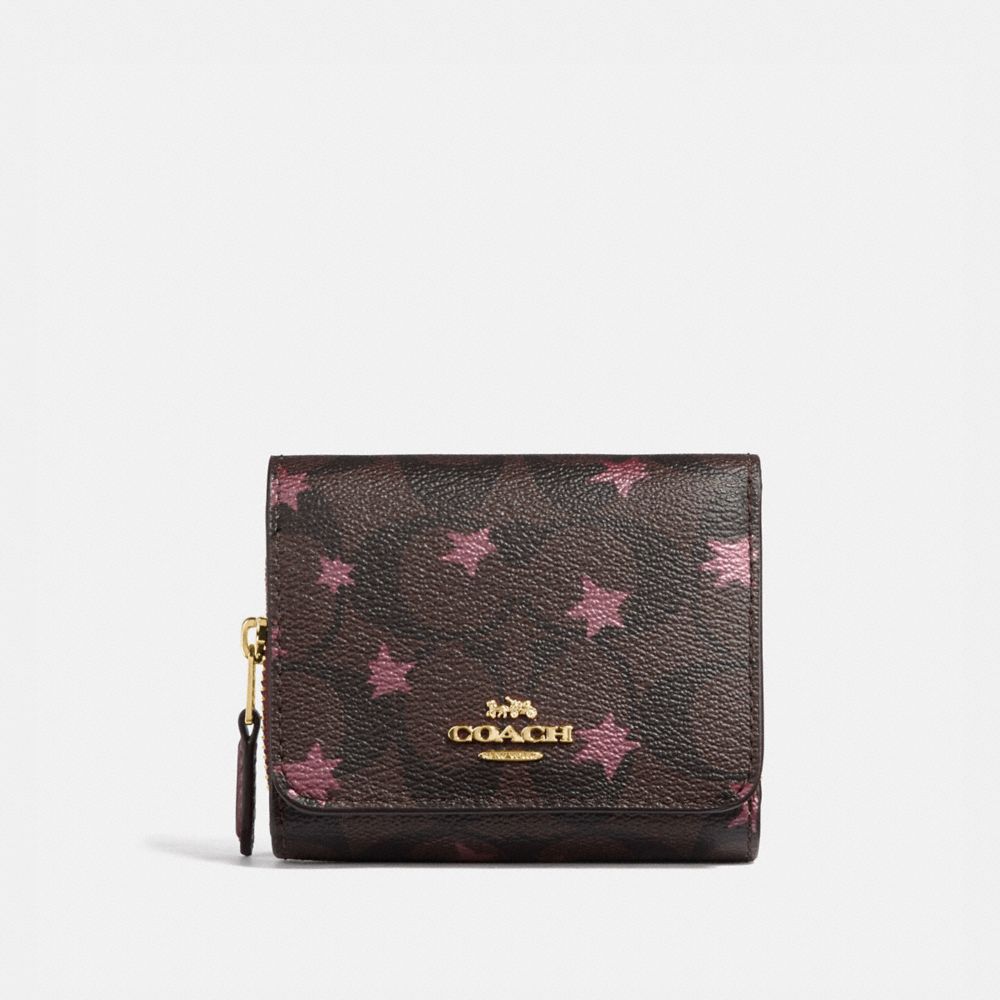 COACH F38642 - SMALL TRIFOLD WALLET IN SIGNATURE CANVAS WITH POP STAR PRINT BROWN MULTI/LIGHT GOLD