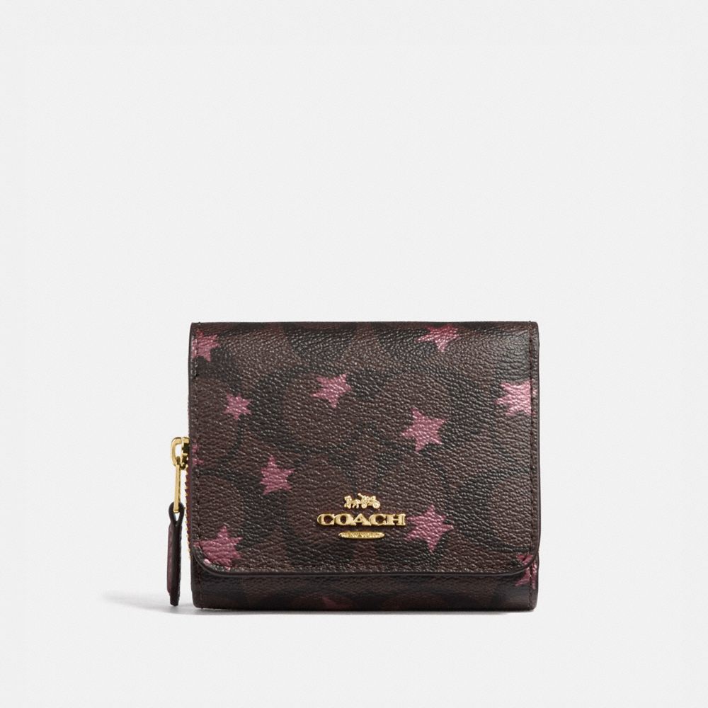 COACH F38642 Small Trifold Wallet In Signature Canvas With Pop Star Print BROWN MULTI/LIGHT GOLD