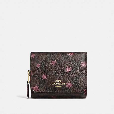 COACH F38642 SMALL TRIFOLD WALLET IN SIGNATURE CANVAS WITH POP STAR PRINT BROWN MULTI/LIGHT GOLD