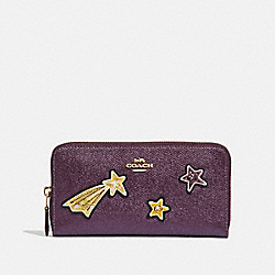 COACH F38649 - ACCORDION ZIP WALLET WITH STAR EMBELLISHMENTS METALLIC RASPBERRY/LIGHT GOLD