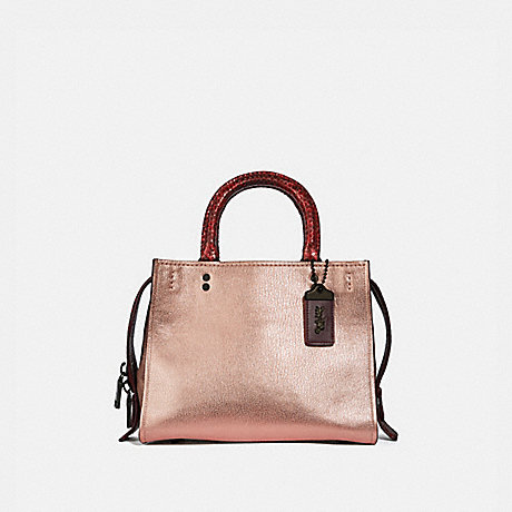 COACH F38657 ROGUE 25 IN COLORBLOCK WITH SNAKESKIN DETAIL METALLIC-ROSE-GOLD/PEWTER