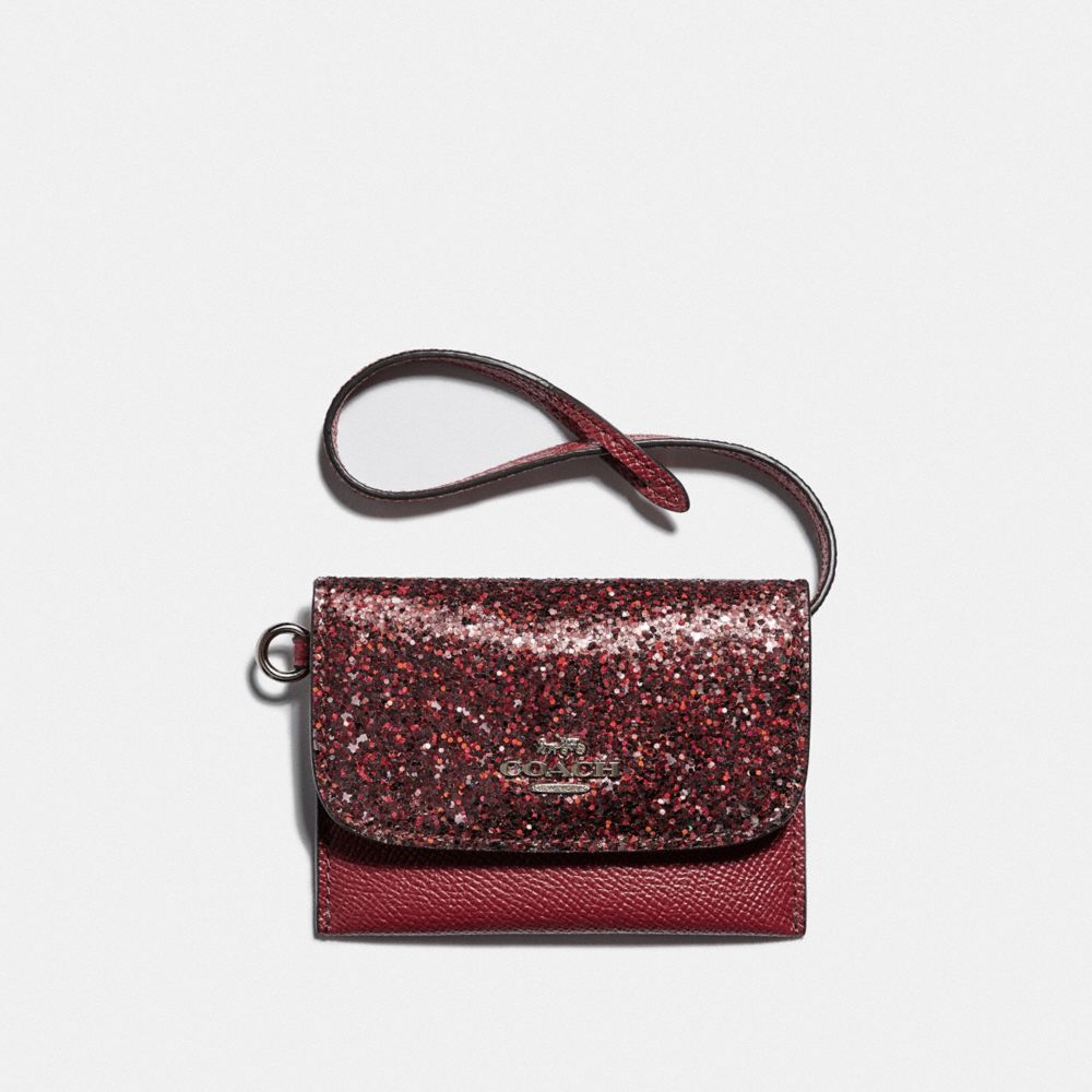 COACH CARD POUCH - RED/SILVER - F38671
