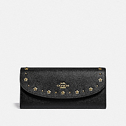 SLIM ENVELOPE WALLET WITH FLORAL RIVETS - COACH F38675 - BLACK/LIGHT GOLD