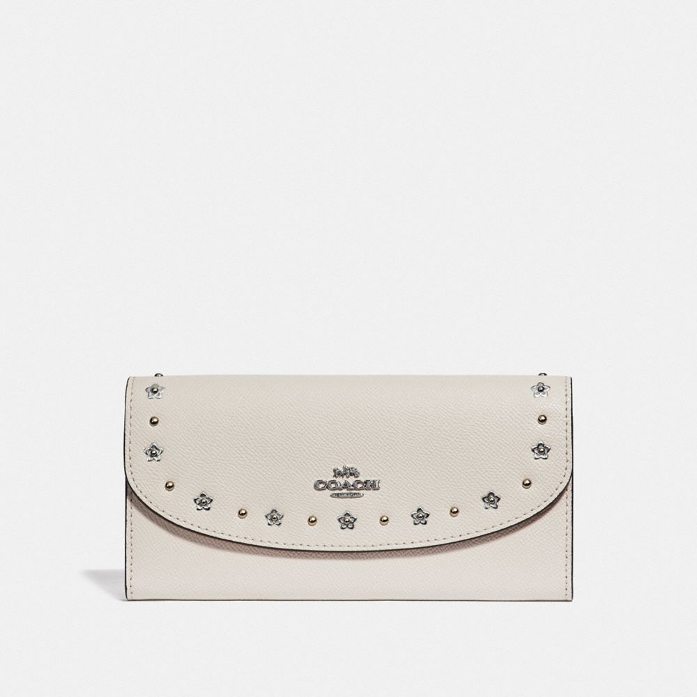 COACH F38675 Slim Envelope Wallet With Floral Rivets CHALK/SILVER