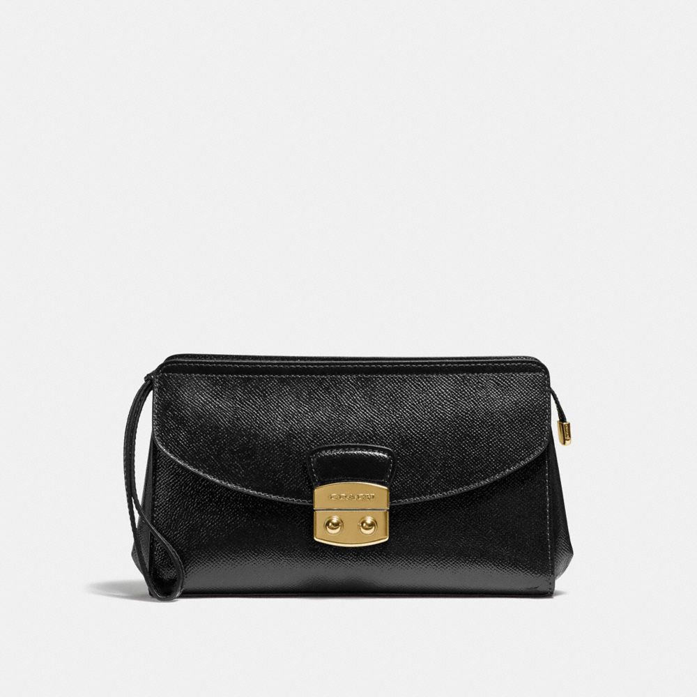 COACH F38682 Flap Clutch BLACK/LIGHT GOLD