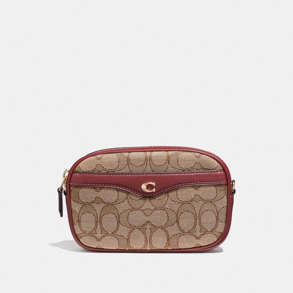 COACH F38687 Ivie Convertible Belt Bag In Signature Jacquard KHAKI/WINE/LIGHT GOLD